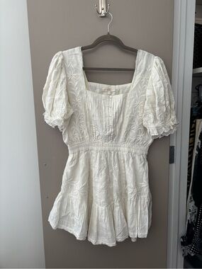 LoveshackFancy White Embroidered Puff-Sleeve Mini Dress size M